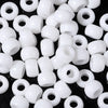 A close-up view of a pack of white rainbow pony beads for jewelry making and craft projects.