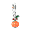 A silver fruit charm bead set featuring an orange pumpkin and a green leaf, designed for bracelets.