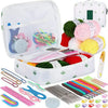 A white organizer case holds a 59-piece beginner crochet kit including yarn, needles, and accessories.