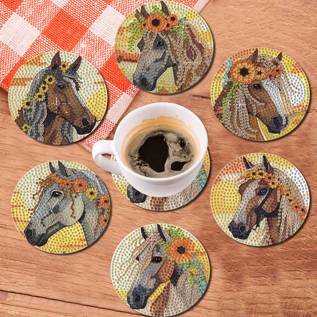 DIY Animal Diamond Painting Coaster Set with Wooden Base