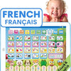 Tablette d'apprentissage bilingue colorée avec les lettres et chiffres de l'alphabet français et anglais pour enfants.