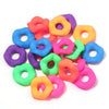 Assortment of colorful acrylic spacer beads in various shades including pink, orange, purple, and blue.