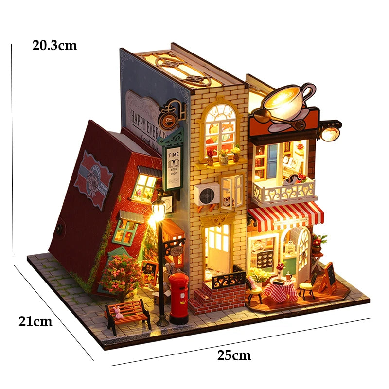 DIY Miniature Wooden Dollhouse Kit with LED Lights and Furniture