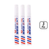 Three tubes of permanent paint markers for rubber, fabric, and metal in various colors.