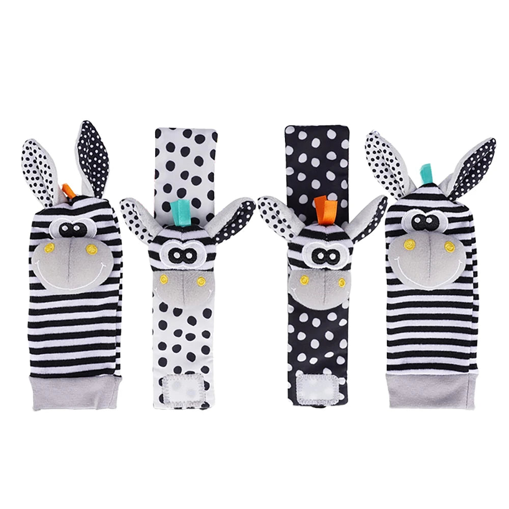 Black and White Sensory Wrist Rattles and Foot Finders for Newborns