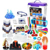 A colorful kids science experiment kit featuring various chemical learning activities and tools.