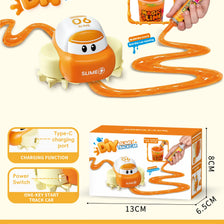 DIY Slime Track Car set showing a slime car and instructions for making the track with a syringe