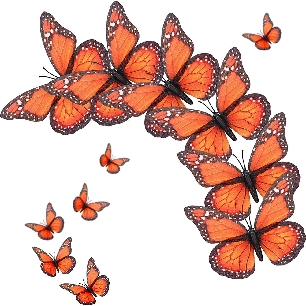 Papillons monarques oranges de différentes tailles, décor mural magnétique en 3D