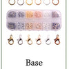 A set of ten metal O-ring spring clasps for DIY jewelry and keychains, including various sizes and finishes.