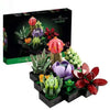 A box of succulent building blocks featuring various colorful and textured plants like cacti and rosette shapes.