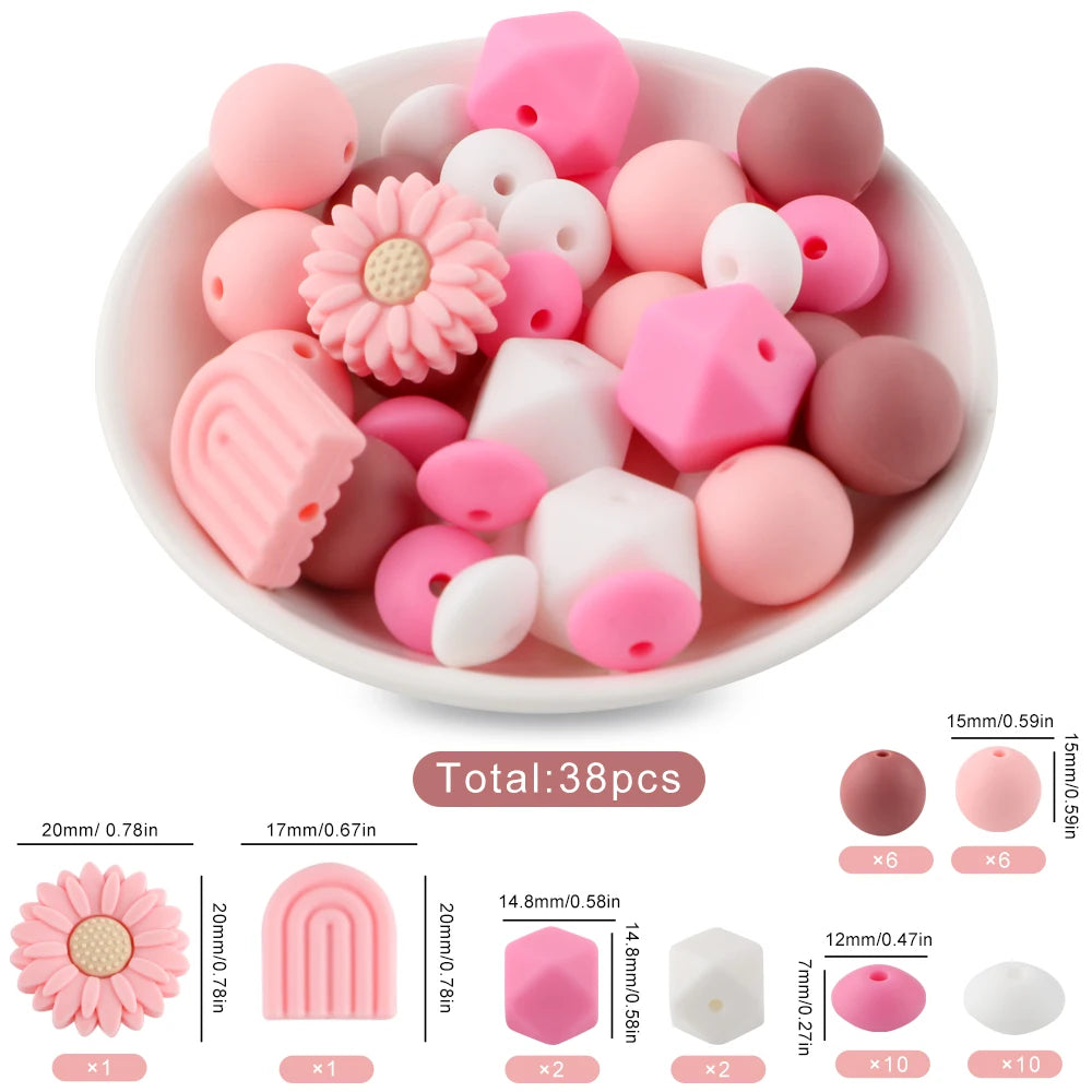 Silicone Focal Beads Set with Flower & Leaf Shapes for Jewelry Making