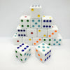 Classic White Acrylic Dice Set – 16mm with Colorful Dots