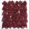 A pack of twelve glitter sequin pigtail bows for girls in a deep maroon color.