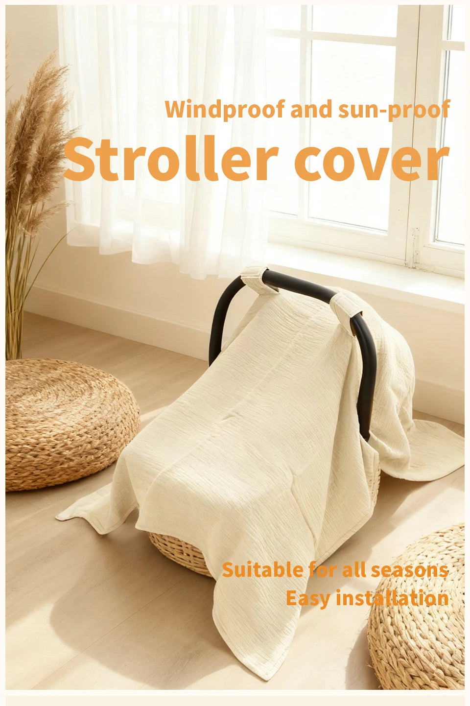 Soft Muslin Cotton Baby Car Seat Cover with Sunshade