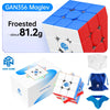A GAN356 Maglev cube in red and white, along with its packaging and a blue storage pouch.