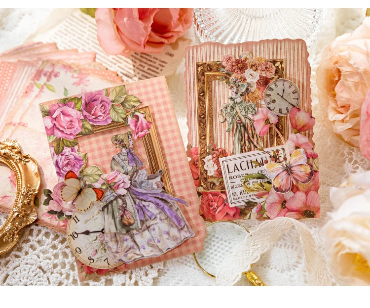 Vintage paper sheets with floral designs and gold accents for journaling and scrapbooking