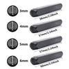 A set of six carbon steel stamping dies with varying diameters from 3mm to 6mm, shown next to corresponding measurement label