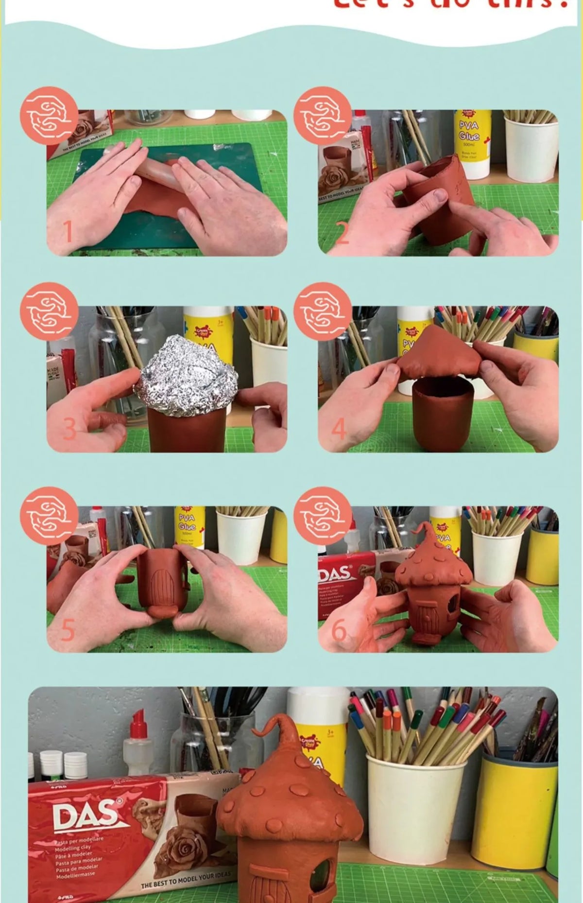 Hands demonstrate the process of making a model using JOVI Air Dry Clay for crafts.