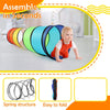 Colorful pop-up play tunnel assembled in seconds with a baby playing inside