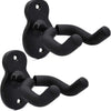 Black adjustable wall-mounted guitar hanger with curved hooks for hanging instruments