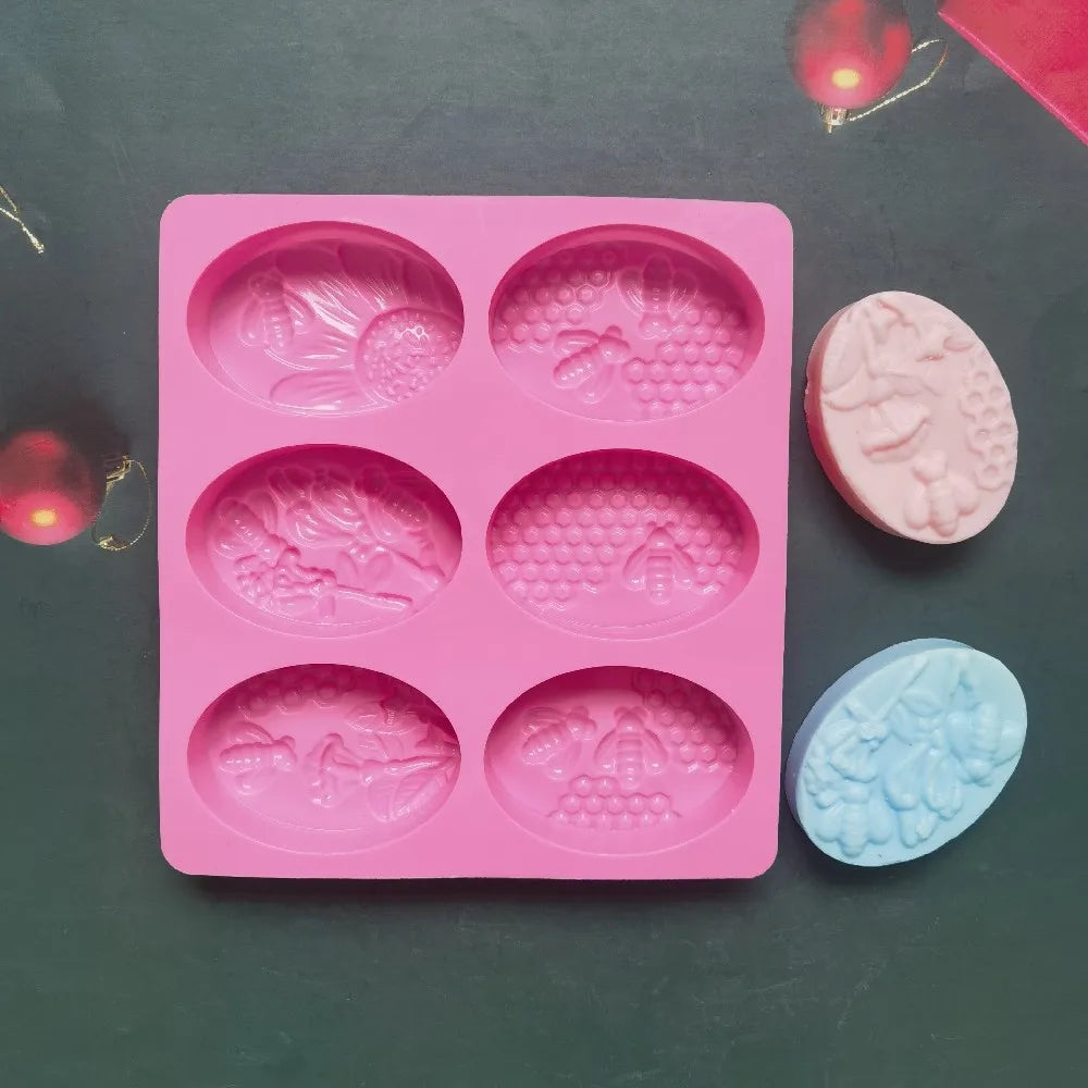 Bee-Shaped Silicone Soap Mold – 6 Cavity DIY Craft Mold