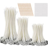 A set of pre-waxed cotton candle wicks with metal sustainer tabs displayed on a white background.