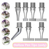 A set of stainless steel screw-on vacuum diamond painting pen replacement tips shown in various angles.