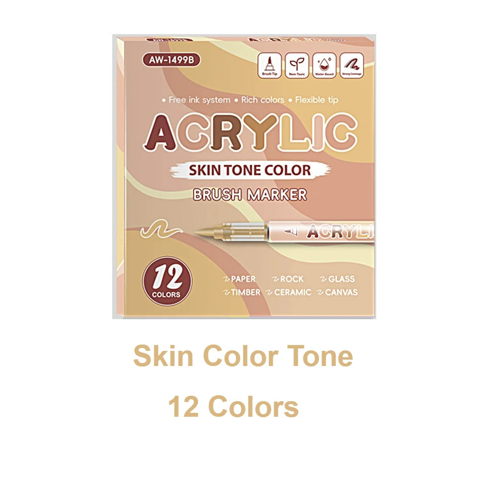 Acrylic Marker Set with Soft Brush Tips – 12 Colors