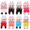 A collection of colorful strap pants for 17cm Labubu plush dolls in various shades like pink, purple, red, and yellow.