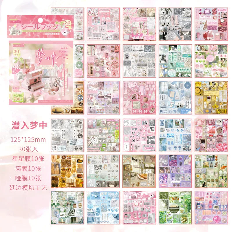 A collection of die-cut stickers and craft materials in various pink, green, and white shades for DIY projects.
