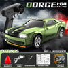 DORGE 1:64 Racing model car in lime green with black stripes, shown next to a remote control and fittings.