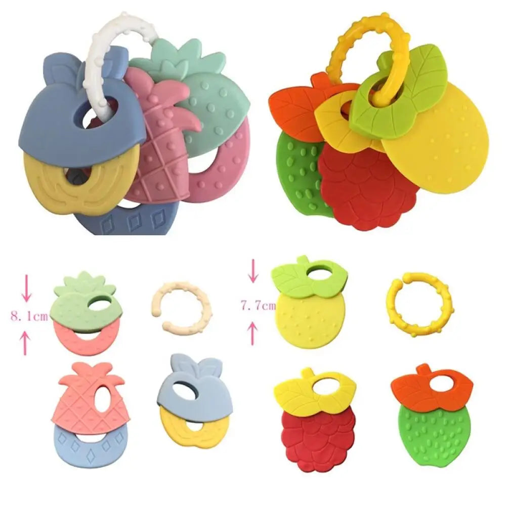 Fruit-Shaped Silicone Teether and Rattle for Babies