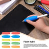 A hand holds a blue foam tube grip sleeve, demonstrating the product used for tools and utensils.