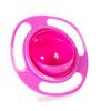A bright pink splash-proof gyro bowl with a lid, designed for kids and adults.