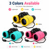 Three pairs of yellow, blue, and pink kids binoculars shown with features like lightweight design and easy focus.
