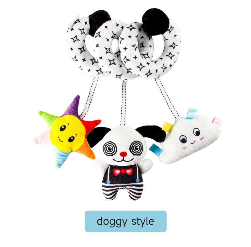 Black and White Animal Hanging Toys for Baby Car Seat and Stroller