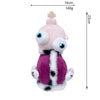 A pink and white plush toy resembling a stylized character with large blue eyes and a crown.