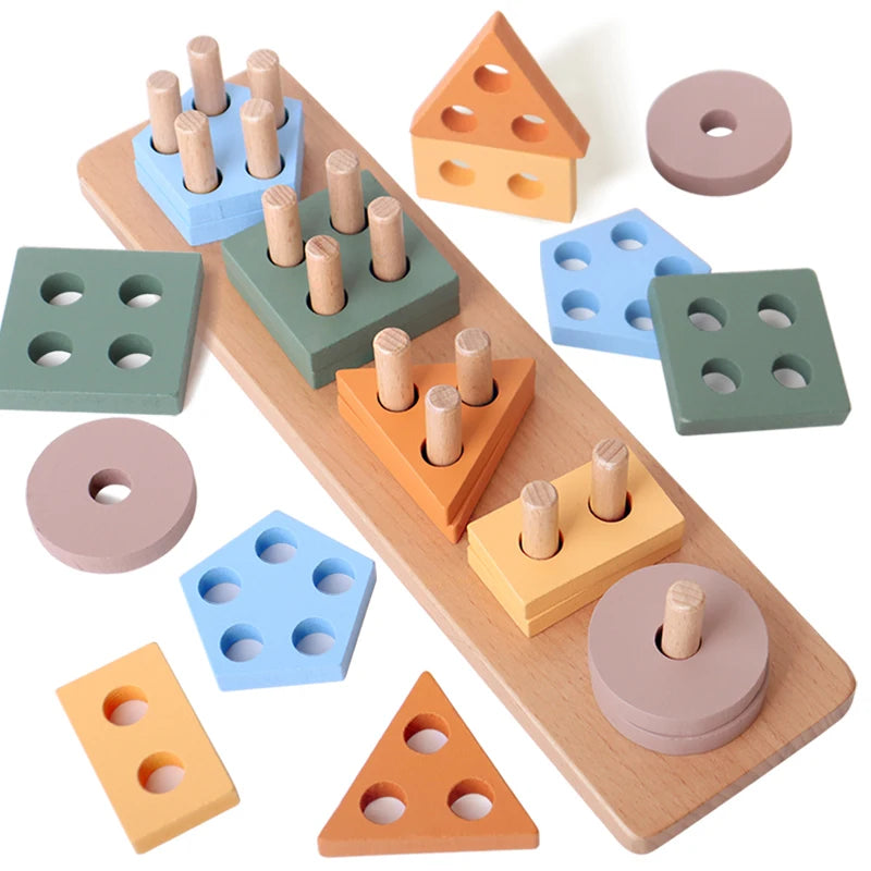 Wooden Shape Sorter & Stacking Toy for Toddlers