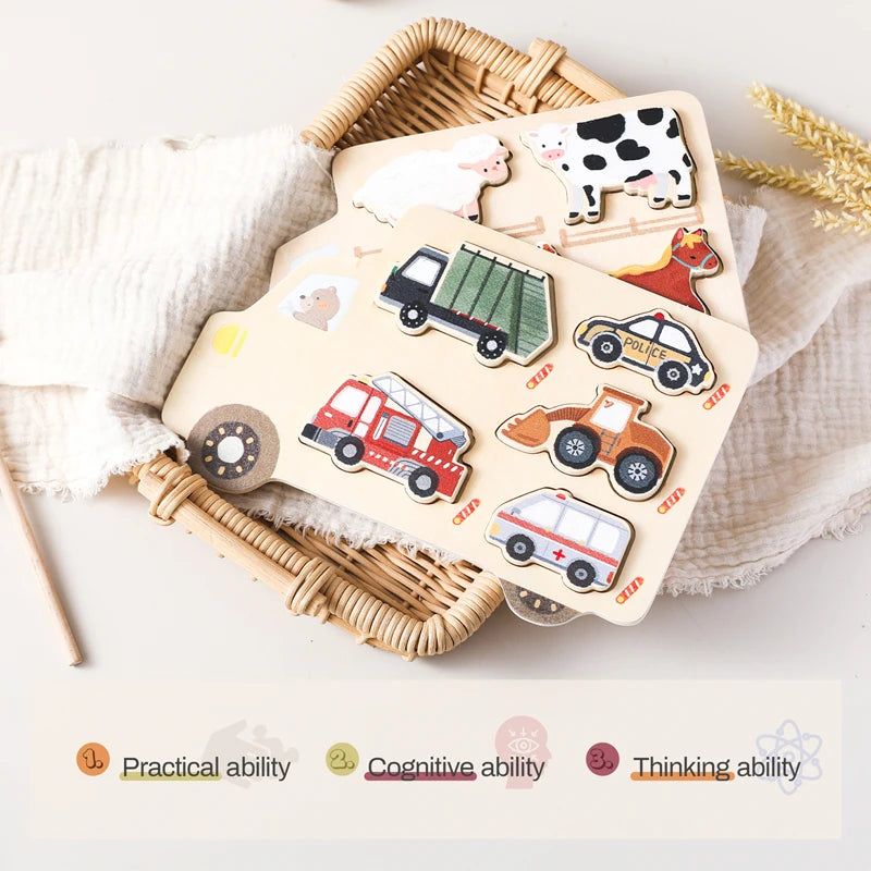 Wooden Vehicle Puzzle Board for Toddlers – Montessori Learning Toy