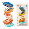 A set of colorful Montessori activity cubes and boards for toddlers, including various shapes and colors.