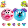 A collection of various moldable dog face squishy sensory toys in different colors and shapes.