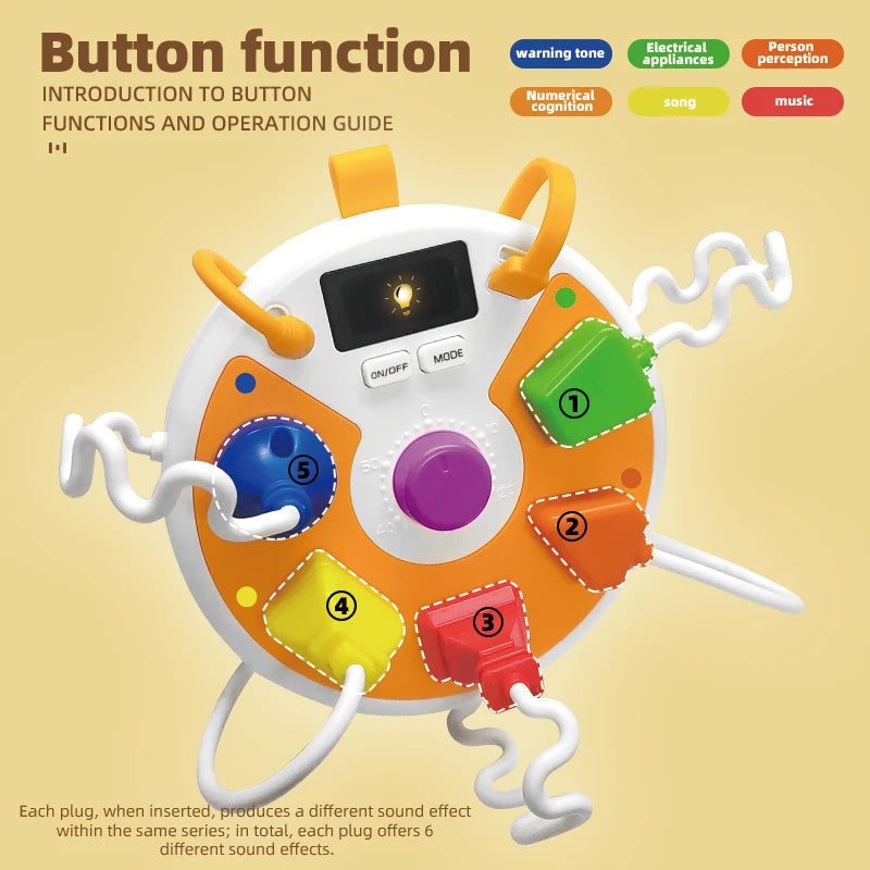 Montessori Busy Board with Light-Up Plugs – Sensory Travel Toy for Toddlers