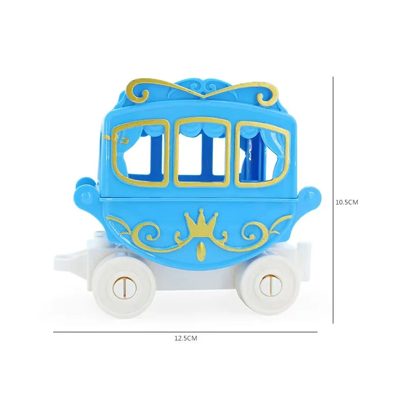 A blue city traffic vehicle building block set shaped like a bus or truck with yellow accents.