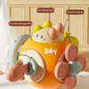 An orange and pink sensory toy designed to improve hand flexibility and multiple gameplay, featuring various grips and switch