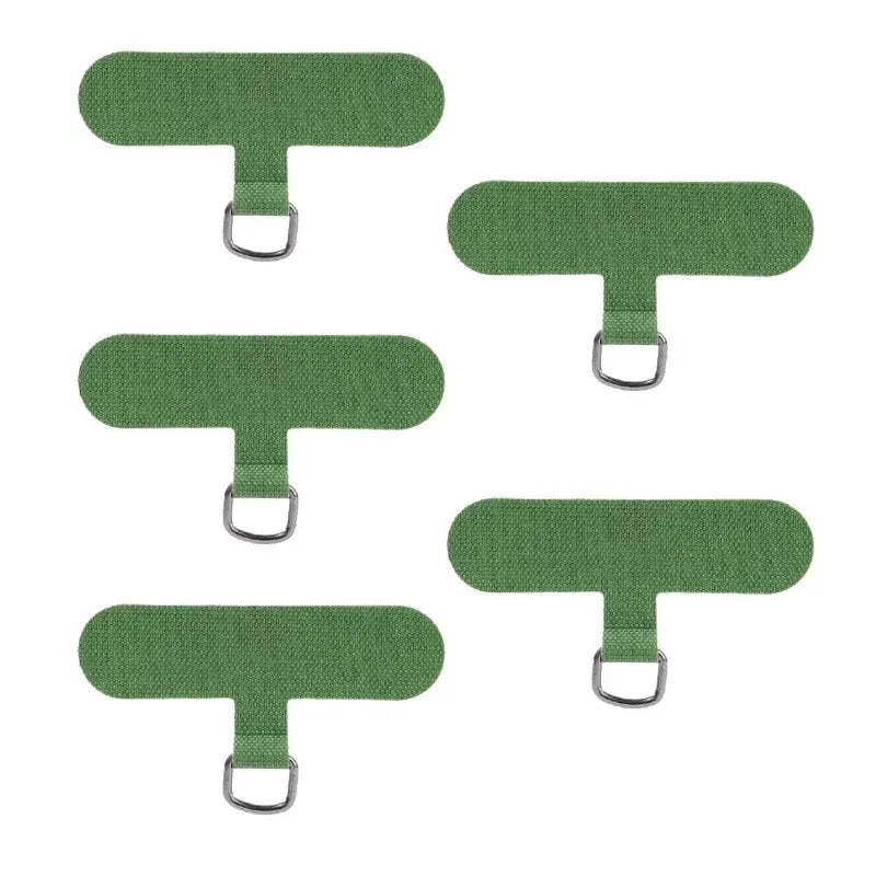 Four olive green detachable phone lanyard straps with metal loops for handsfree holders