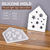 A white silicone mold set for making star-shaped ornaments, shown next to the finished mold and dimensions.