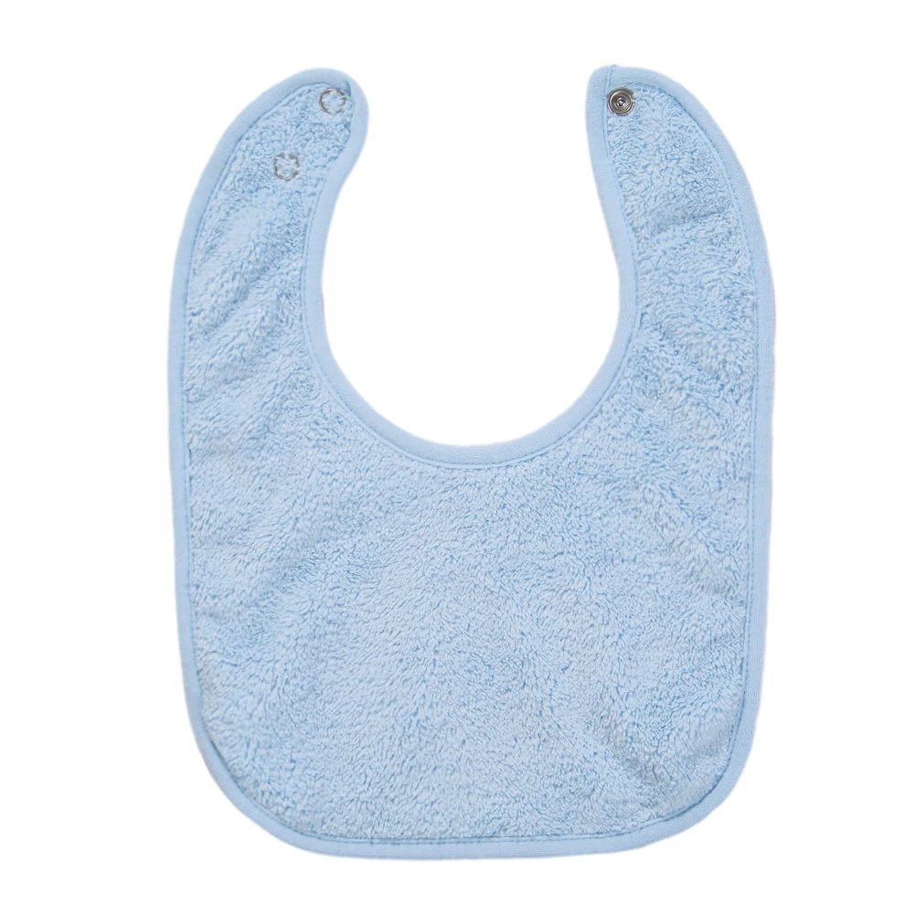 Light blue soft cotton baby bib with adjustable snap closure