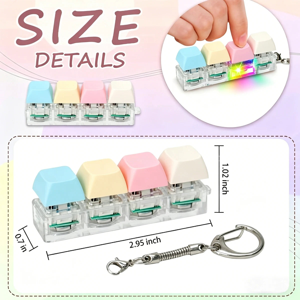 LED Macaron Keyboard Fidget Toy with Keychain