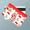 A set of four cute card stickers featuring strawberries and shortcake characters on a white background.