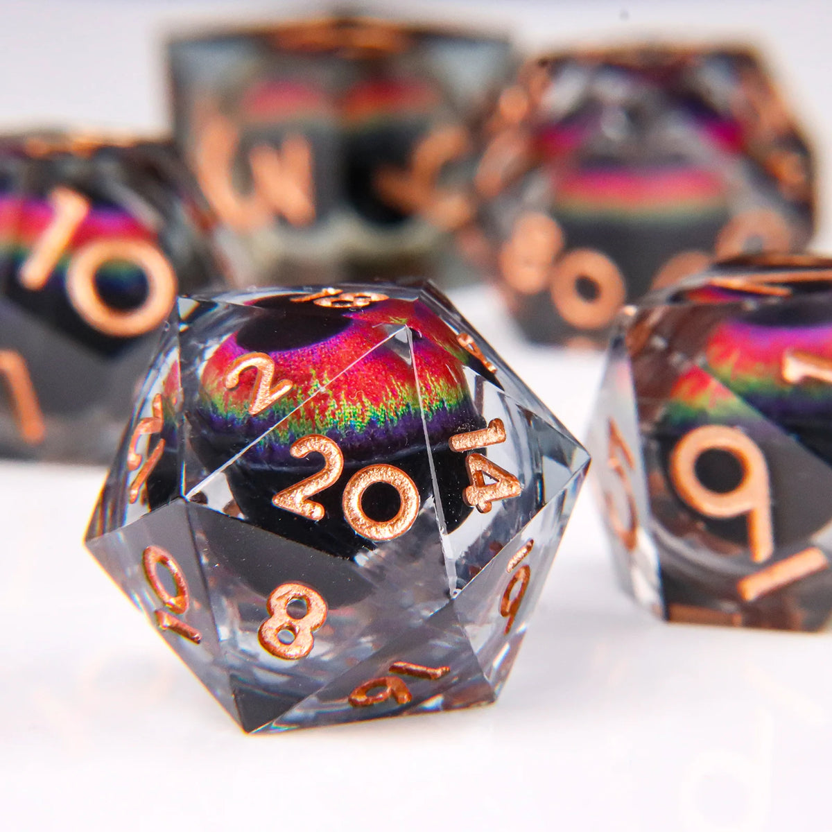 Liquid Core Polyhedral Dice Set – 7 Sharp-Edge Resin Dice with Swirling Quicksand